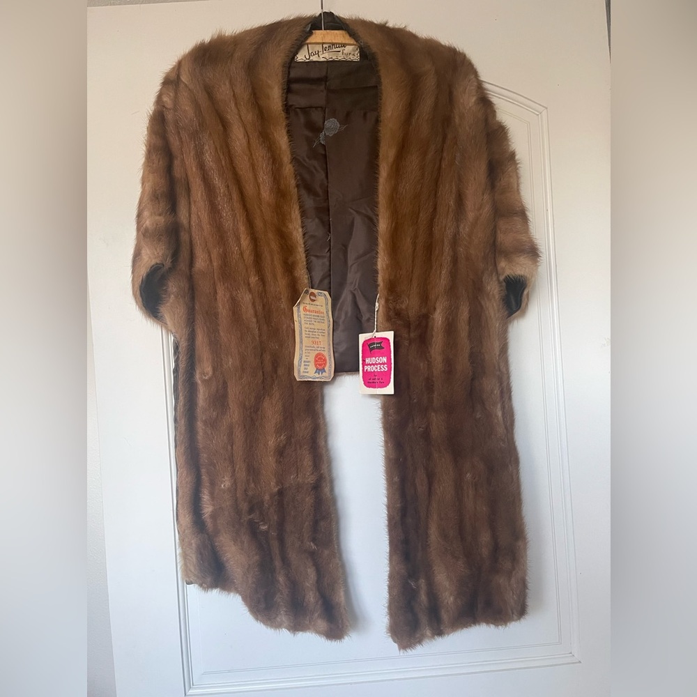 Jay Lennaud Mink Stole ORIGINAL TAGS pockets armstraps Satin Long front Large